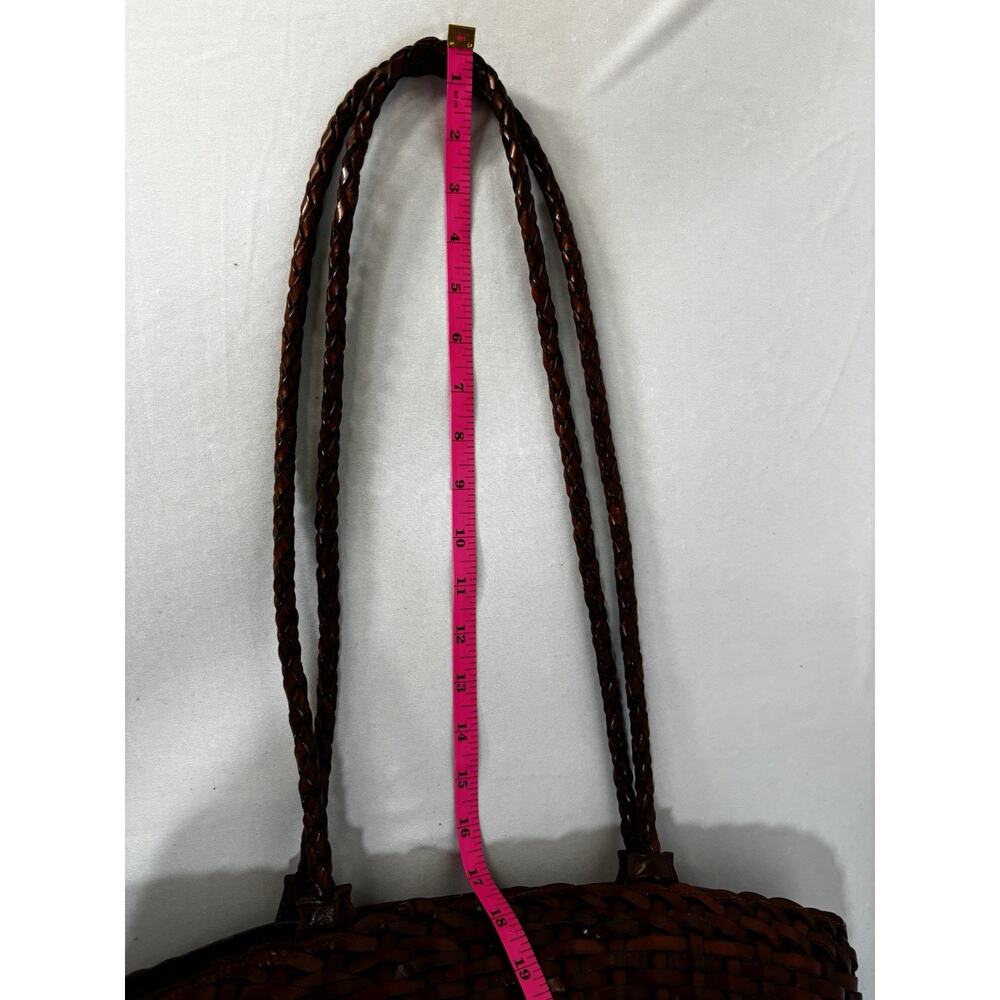 VTG Y2K Italy Woven Leather Tote Bag Cognac Brown Braided Intrecciato Style - Picture 15 of 16